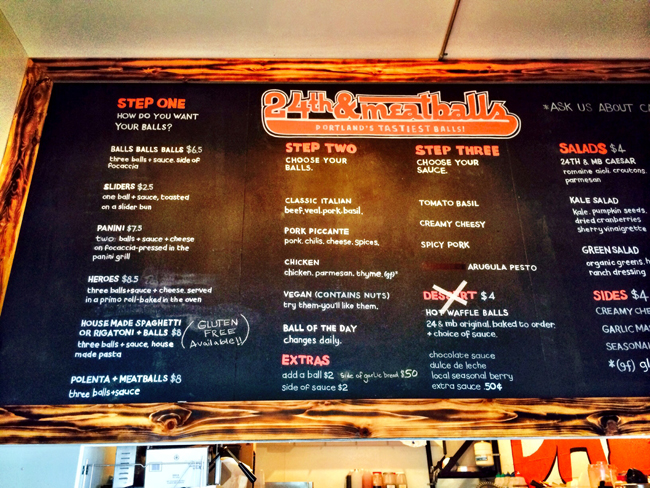24th and meatball menu Portland Oregon
