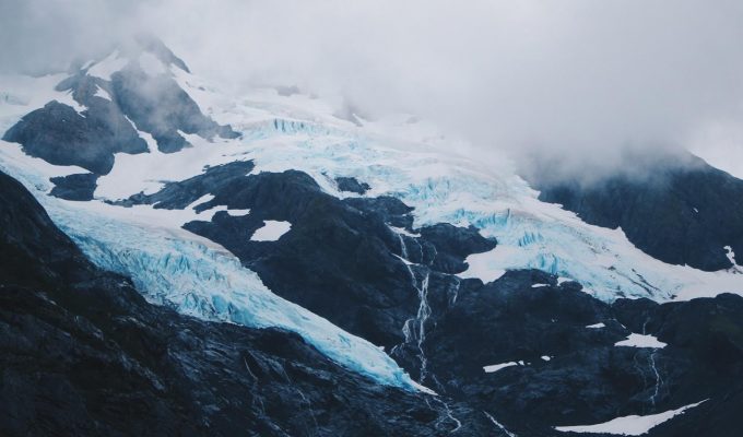 Mid-summer glaciers along the ocean.