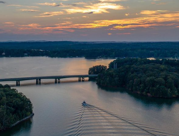 Boat Going Toward A Bridge On Lake Lanier