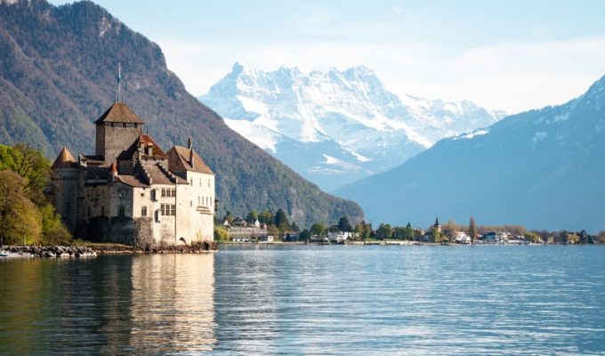 Château de Chillon on banks of Lake Geneva