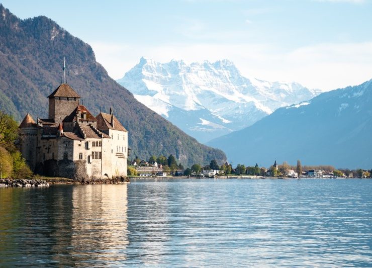 Château de Chillon on banks of Lake Geneva