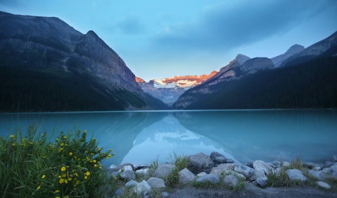 Lakeshore view of Lake Louise in Banff, Canada
