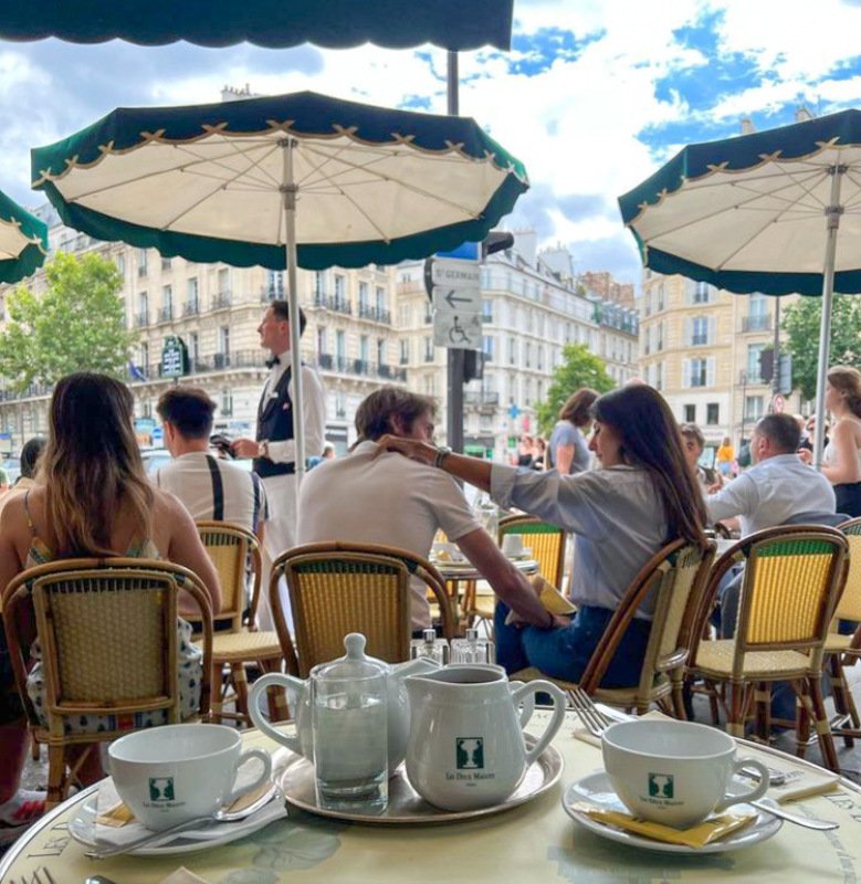 The terrace at Les Deux Magots Places Celebrities Hang Out During Paris Fashion Week