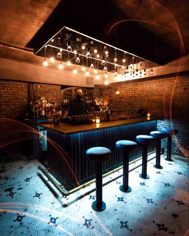 Lit up bar at Patent Pending SPEAKEASIES IN NYC